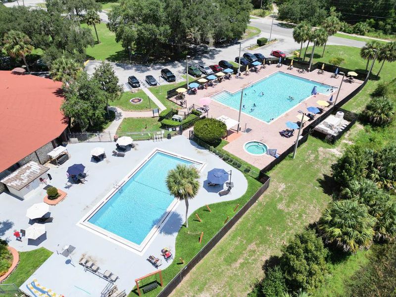 Amenities at the Silver Springs Shores Community Center include pools, sports courts, and more.