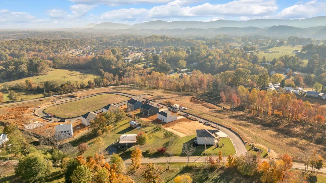 Aerial view of the Whispering Springs community in Maryville, TN, showing layout and nearby surroundings (Image 9). Aerial view of the Whispering Springs community in Maryville, TN, showing layout and nearby surroundings (Image 9).