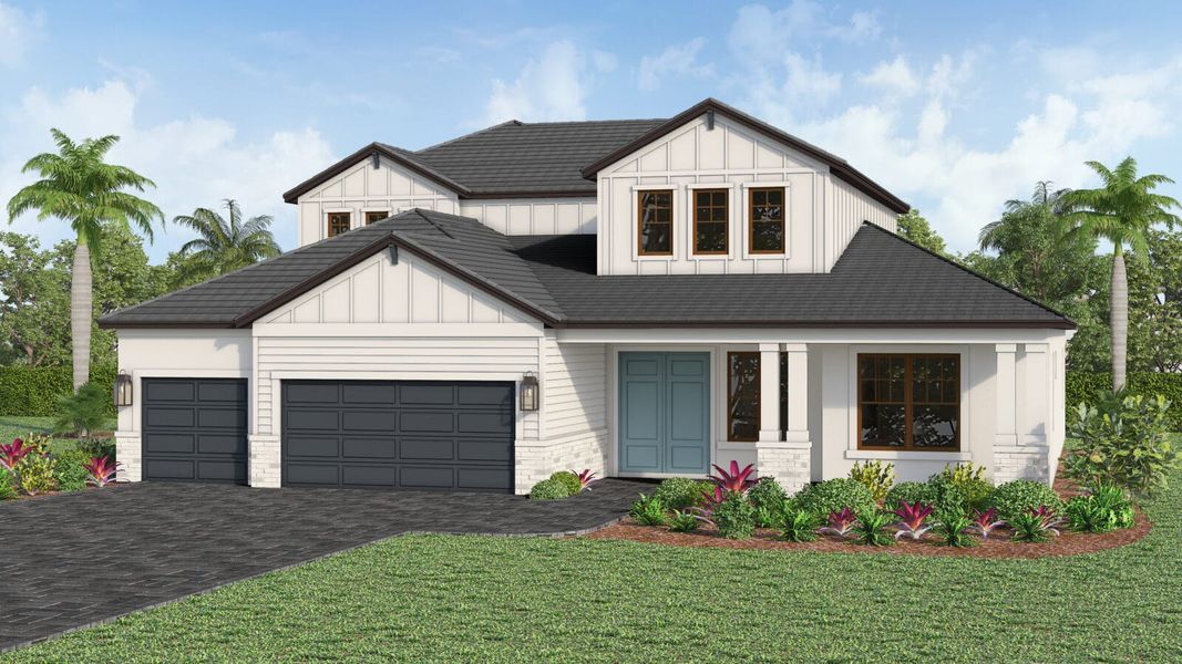 Front exterior of a home in the Kingston South Real Estate and Homes for Sale in Estero, FL - Neal Communities community, located in Estero, FL (Image 17).