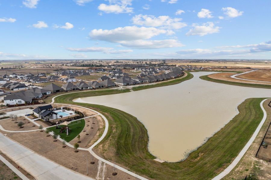 Aerial view of the Oakwood Estates community in Waller, TX, showing layout and nearby surroundings (Image 5). Aerial view of the Oakwood Estates community in Waller, TX, showing layout and nearby surroundings (Image 5).