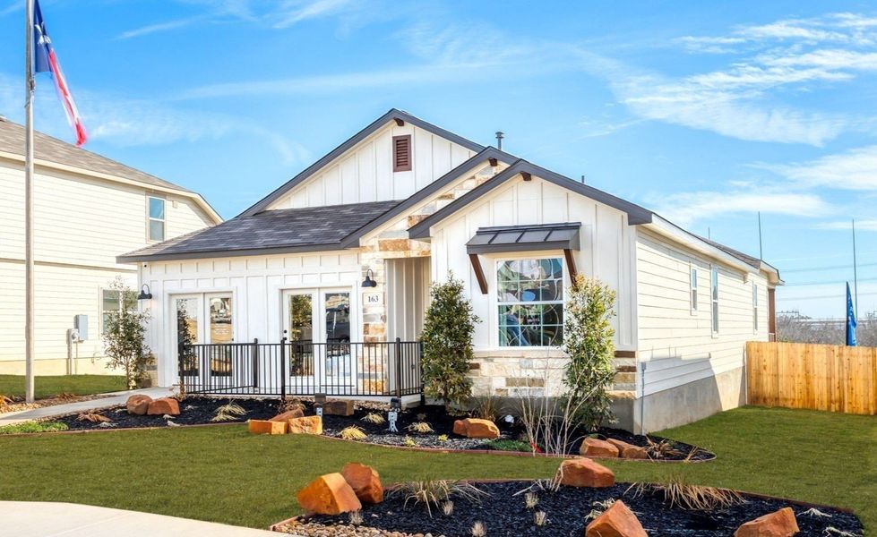 Front exterior of a home in the Hunters Ranch community, located in San Antonio, TX (Image 2).