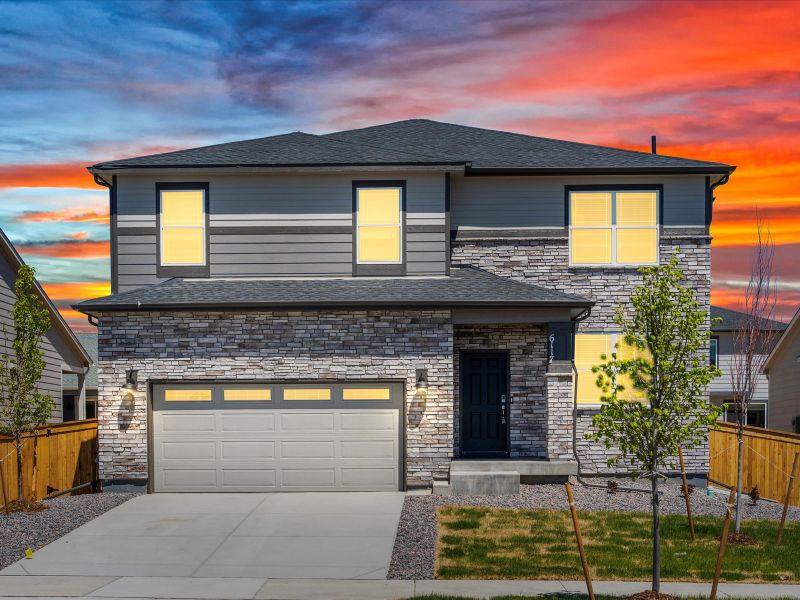 Waterton front exterior at a Meritage Homes community in Brighton, CO.