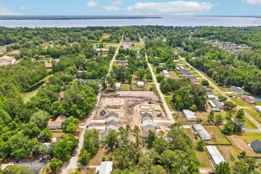 An aerial view of a town. An aerial view of a town.