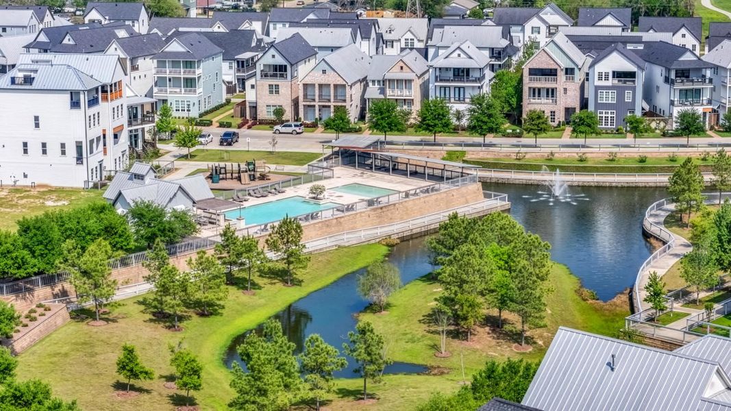 Aerial view of the Kolbe Farms community in Houston, TX, showing layout and nearby surroundings (Image 13). Aerial view of the Kolbe Farms community in Houston, TX, showing layout and nearby surroundings (Image 13).