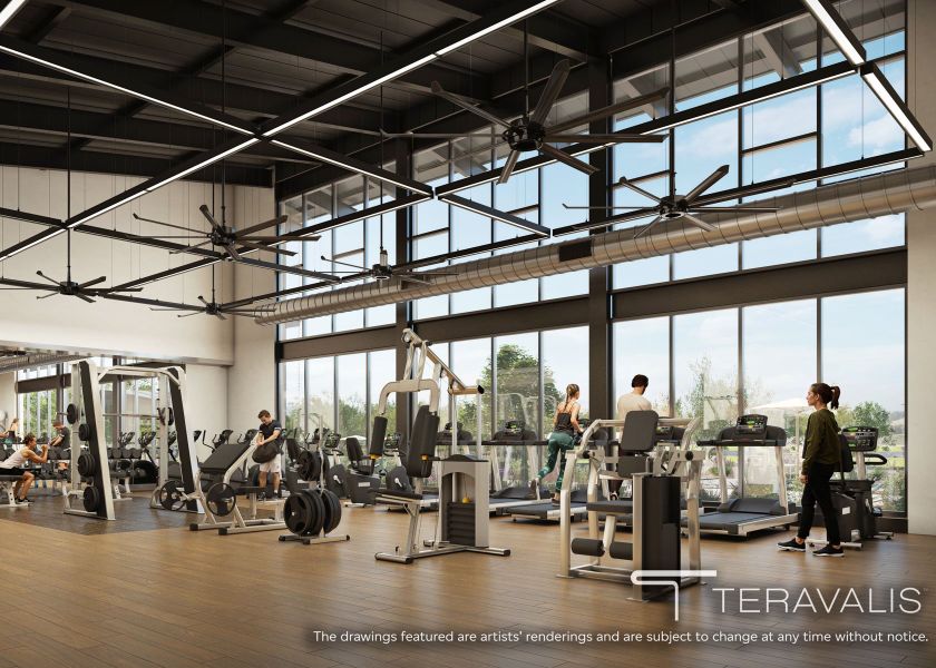 People working out in a gym.