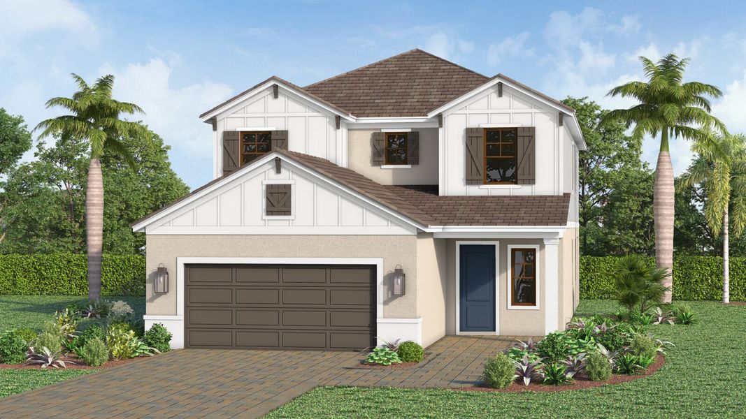 Front exterior of a home in the Kingston South Real Estate and Homes for Sale in Estero, FL - Neal Communities community, located in Estero, FL (Image 27).