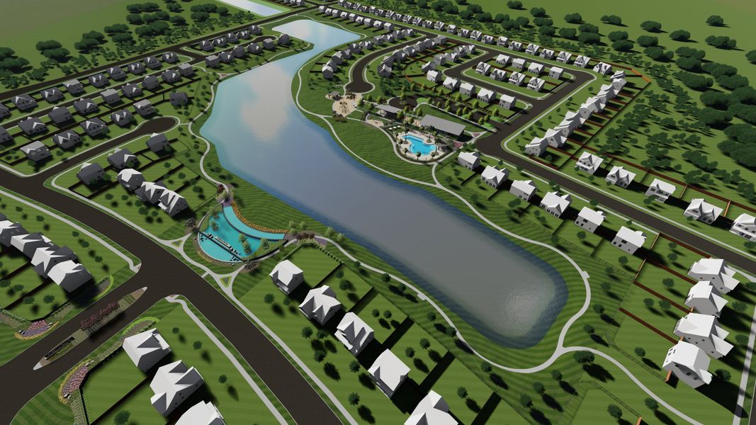 Aerial view of the Arabella on the Prairie: Heritage Collection community in Richmond, TX, showing layout and nearby surroundings (Image 1).