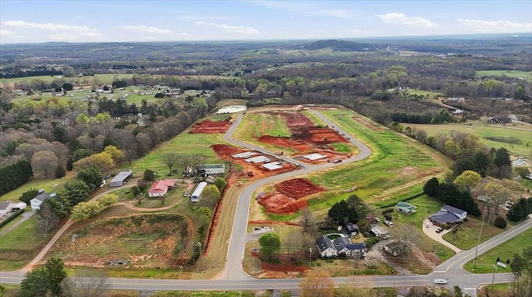 Aerial view of the Davis Heights community in Inman, SC, showing layout and nearby surroundings (Image 1). Aerial view of the Davis Heights community in Inman, SC, showing layout and nearby surroundings (Image 1).