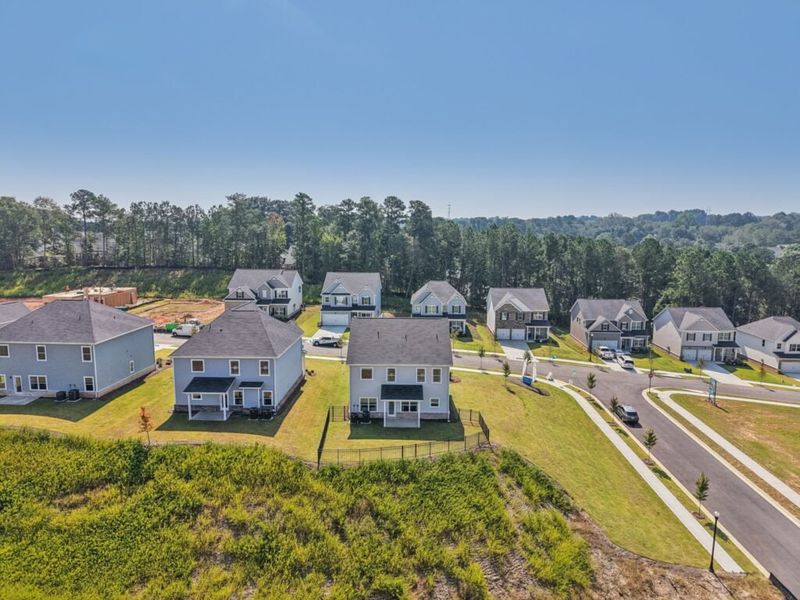 Aerial view of the The Hills at Cedar Creek community in Winder, GA, showing layout and nearby surroundings (Image 16).