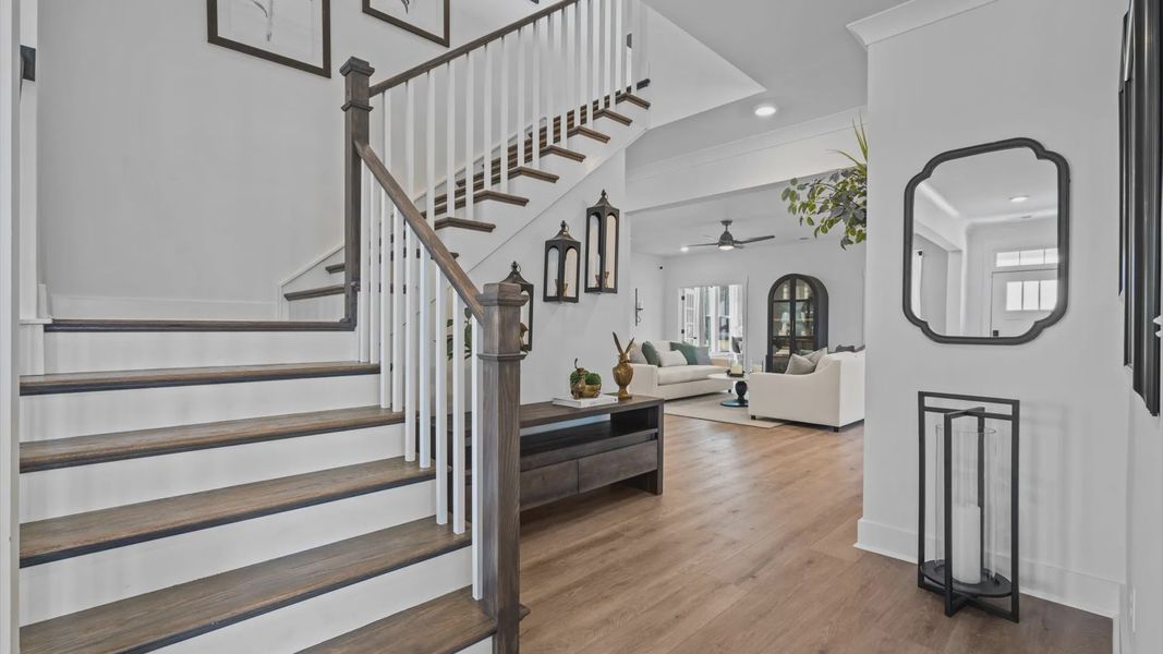 Landing of oak stairs at Pinebrook by DRB Homes in Woodruff, SC Landing of oak stairs at Pinebrook by DRB Homes in Woodruff, SC