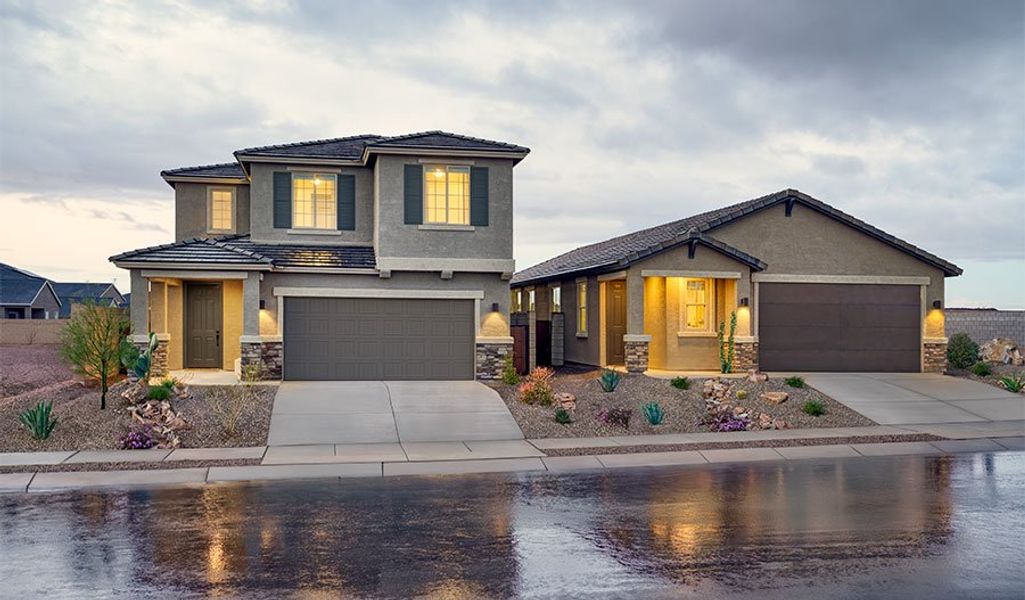 Front exterior of a home in the Seasons at Blackhawk community, located in Tucson, AZ (Image 2). Front exterior of a home in the Seasons at Blackhawk community, located in Tucson, AZ (Image 2).
