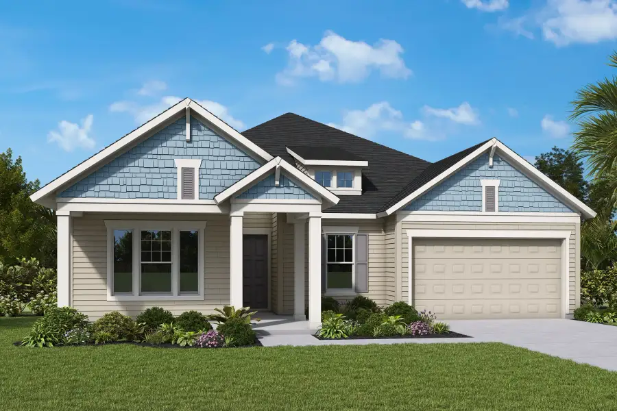 Front exterior of a home in the Sagebrush at EverRange – Executive Collection community, located in Jacksonville, FL (Image 10). Front exterior of a home in the Sagebrush at EverRange – Executive Collection community, located in Jacksonville, FL (Image 10).