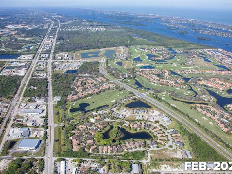 Aerial view of the The Falls at Grand Harbor community in Vero Beach, FL, showing layout and nearby surroundings (Image 13).