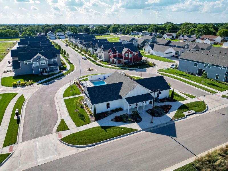 Aerial view of the Heritage Commons community in Andover, KS, showing layout and nearby surroundings (Image 9). Aerial view of the Heritage Commons community in Andover, KS, showing layout and nearby surroundings (Image 9).