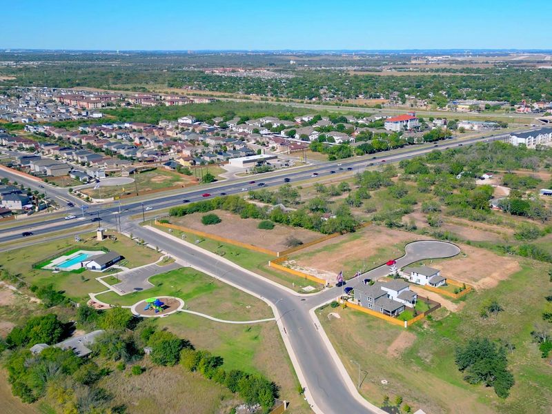 Aerial view of the Applewhite Meadows community in San Antonio, TX, showing layout and nearby surroundings (Image 1).