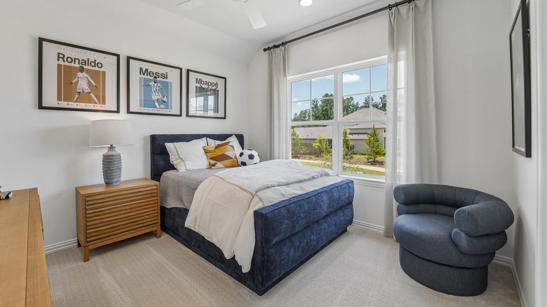 Exquisite navy velvet bed and chic decor elevate luxury in this Woodlands Hills bedroom retreat.