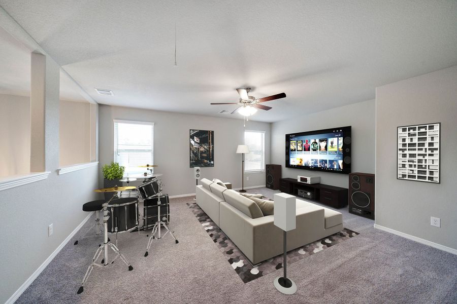 A living room with a tv and a couch. A living room with a tv and a couch.