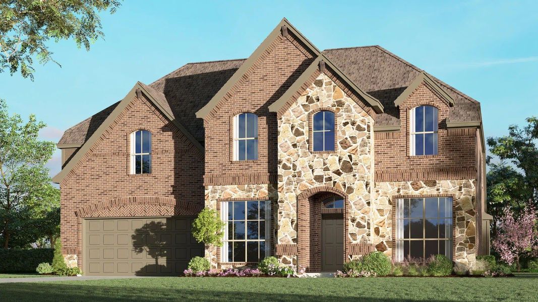 Elevation D with Stone | Concept 3135 at Coyote Crossing in Godley, TX by Landsea Homes