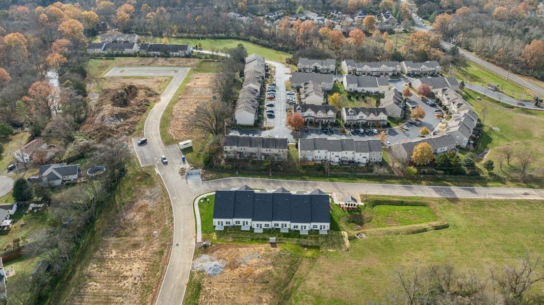 Aerial view of the Tulip Springs community in Hermitage, TN, showing layout and nearby surroundings (Image 2). Aerial view of the Tulip Springs community in Hermitage, TN, showing layout and nearby surroundings (Image 2).