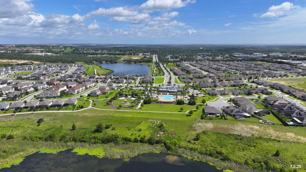 Aerial view of the Waterbrooke community in Clermont, FL, showing layout and nearby surroundings (Image 18). Aerial view of the Waterbrooke community in Clermont, FL, showing layout and nearby surroundings (Image 18).