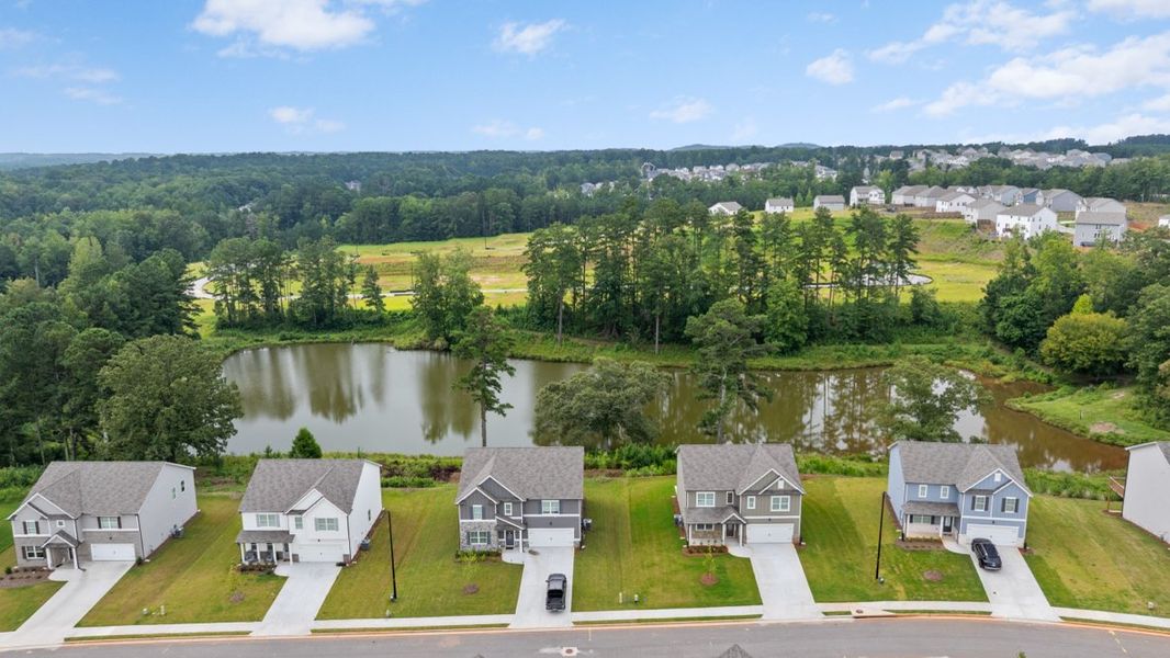 Aerial view of the Thompson Ridge community in Dallas, GA, showing layout and nearby surroundings (Image 13).
