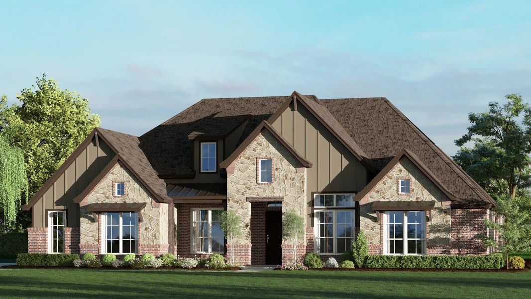 Elevation B With Stone | Concept 3441 at Mockingbird Hills – Premier Series in Joshua, TX by Landsea Homes