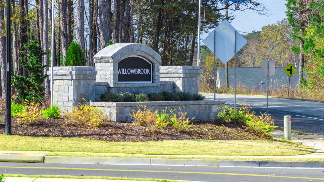Entrance to the WillowBrook community in Winder, GA, featuring signage and landscaping (Image 2).