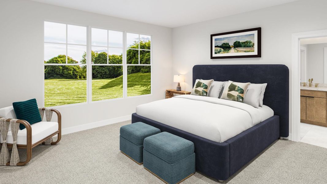 First-floor primary bedroom suites are available in select home designs First-floor primary bedroom suites are available in select home designs