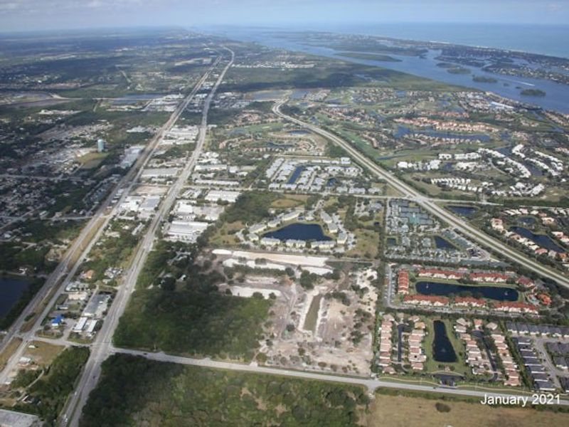 Aerial view of the Lucaya Pointe community in Vero Beach, FL, showing layout and nearby surroundings (Image 24).