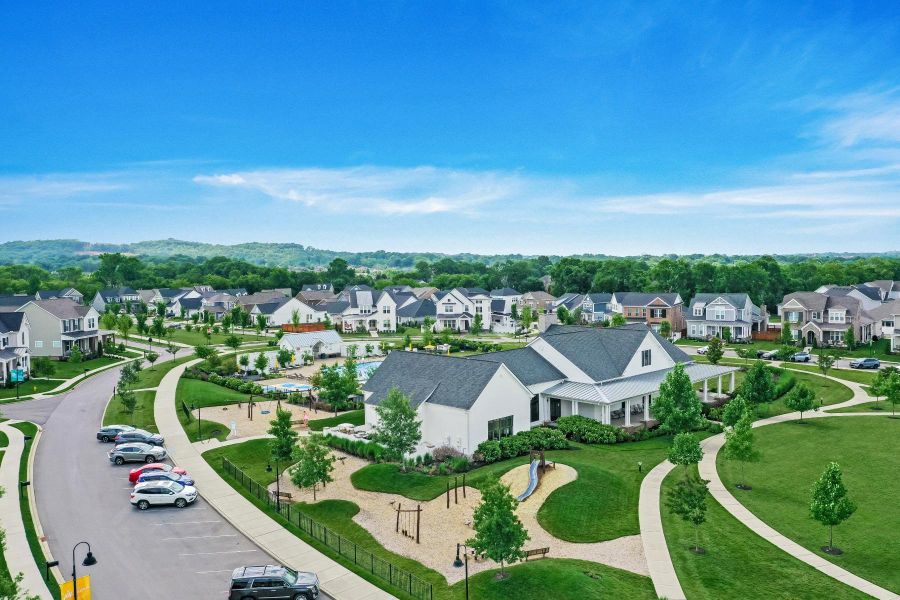 Aerial view of the master-planned community Durham Farms in Hendersonville, TN, highlighting its neighborhoods and green spaces (Image 40).