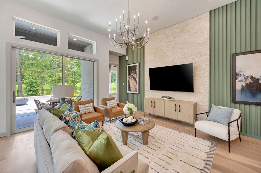 Furnished interior in a model home at The Highlands Encore - Tranquil Collection in Porter (Image 30). Furnished interior in a model home at The Highlands Encore - Tranquil Collection in Porter (Image 30).