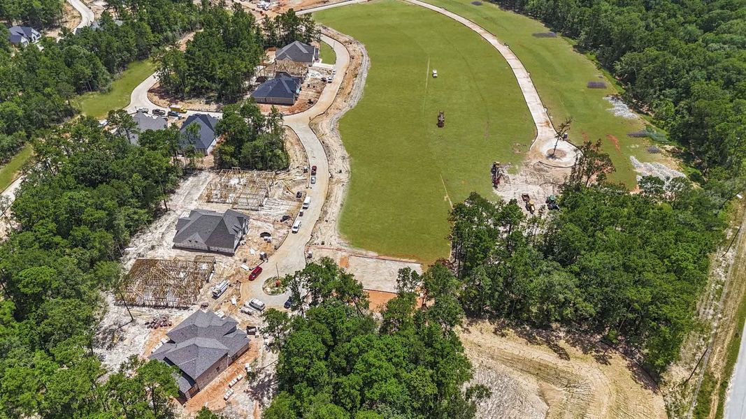 Aerial view of the The Woodlands Hills community in Willis, TX, showing layout and nearby surroundings (Image 8).