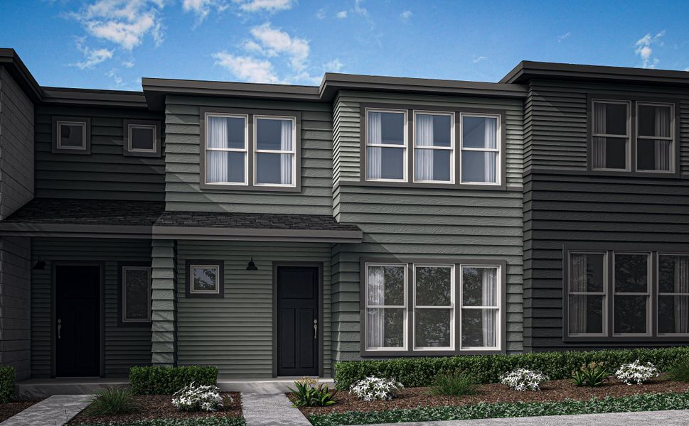 Front exterior of a home in the Candelas Townhomes community, located in Arvada, CO (Image 4). Front exterior of a home in the Candelas Townhomes community, located in Arvada, CO (Image 4).