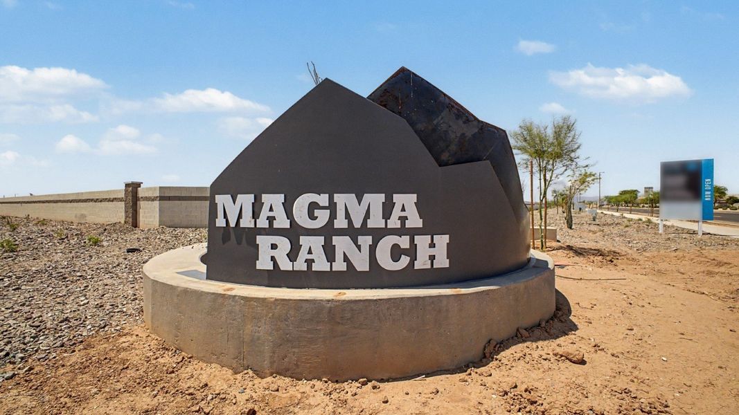 Entrance to the Magma Ranch community in Florence, AZ, featuring signage and landscaping (Image 1). Entrance to the Magma Ranch community in Florence, AZ, featuring signage and landscaping (Image 1).