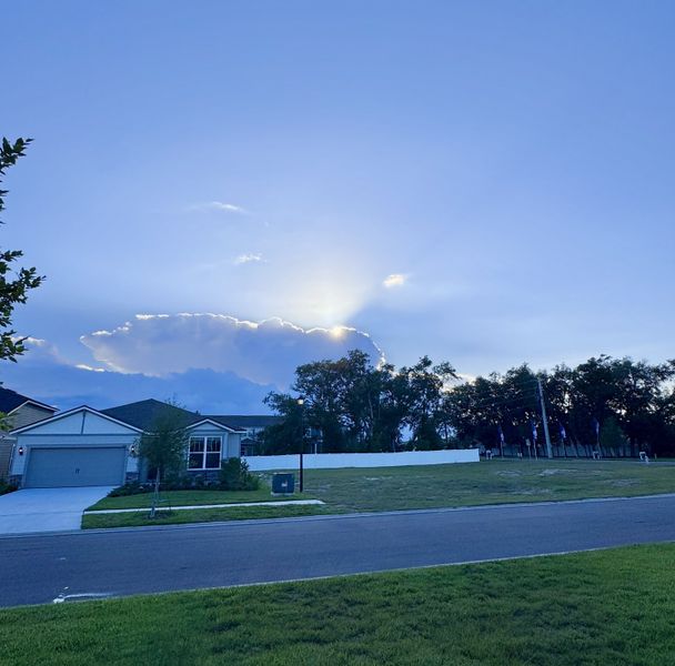 Charming suburban home with manicured lawn under a serene sky in Double Branch by Pulte Homes, Middleburg, FL.