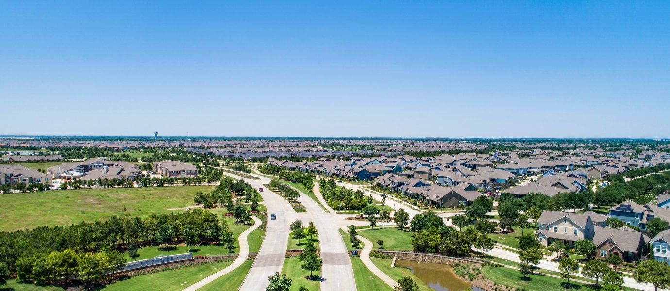 Aerial view of the Bridgeland: Wentworth Collection community in Cypress, TX, showing layout and nearby surroundings (Image 1).