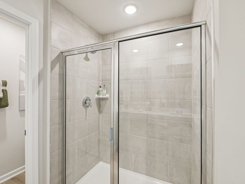 Primary bathroom in the Chatham floorplan at a Meritage Homes community in Mebane, NC. Primary bathroom in the Chatham floorplan at a Meritage Homes community in Mebane, NC.