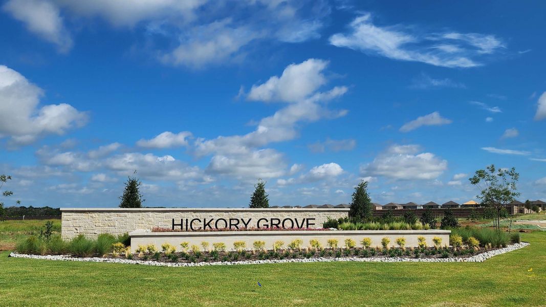 Entrance to the Hickory Grove community in Krum, TX, featuring signage and landscaping (Image 1).
