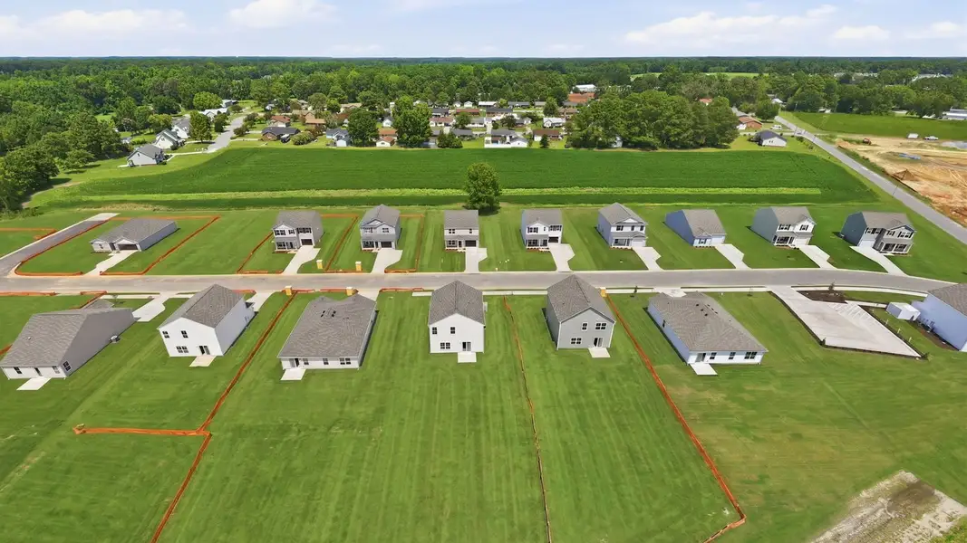 Aerial view of the Hobbs Farm community in Ayden, NC, showing layout and nearby surroundings (Image 7). Aerial view of the Hobbs Farm community in Ayden, NC, showing layout and nearby surroundings (Image 7).