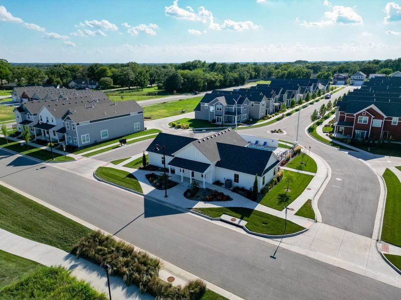 Aerial view of the Heritage Commons community in Andover, KS, showing layout and nearby surroundings (Image 7). Aerial view of the Heritage Commons community in Andover, KS, showing layout and nearby surroundings (Image 7).