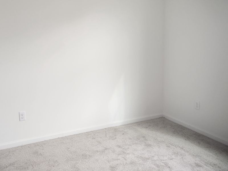 A bright, empty room with plush gray carpet and plain white walls, perfect for personalization.