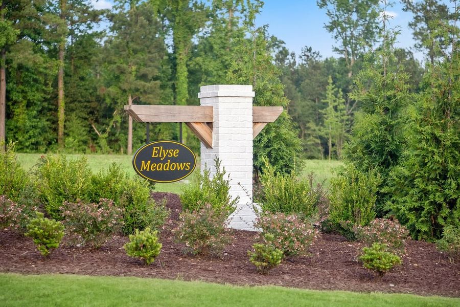 Entrance to the Elyse Meadows community in Lillington, NC, featuring signage and landscaping (Image 2).