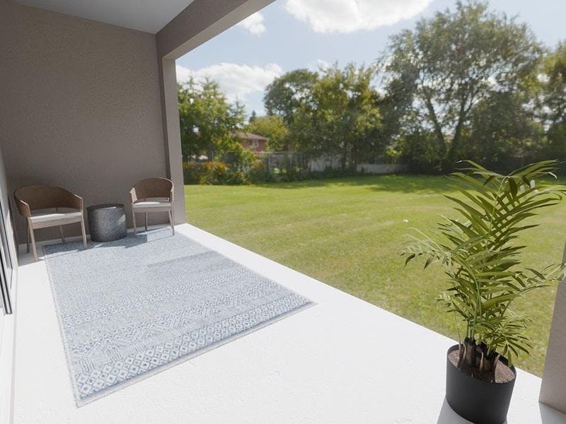 Your living area opens to outdoor living space on a large covered lanai (Artist`s rendering)