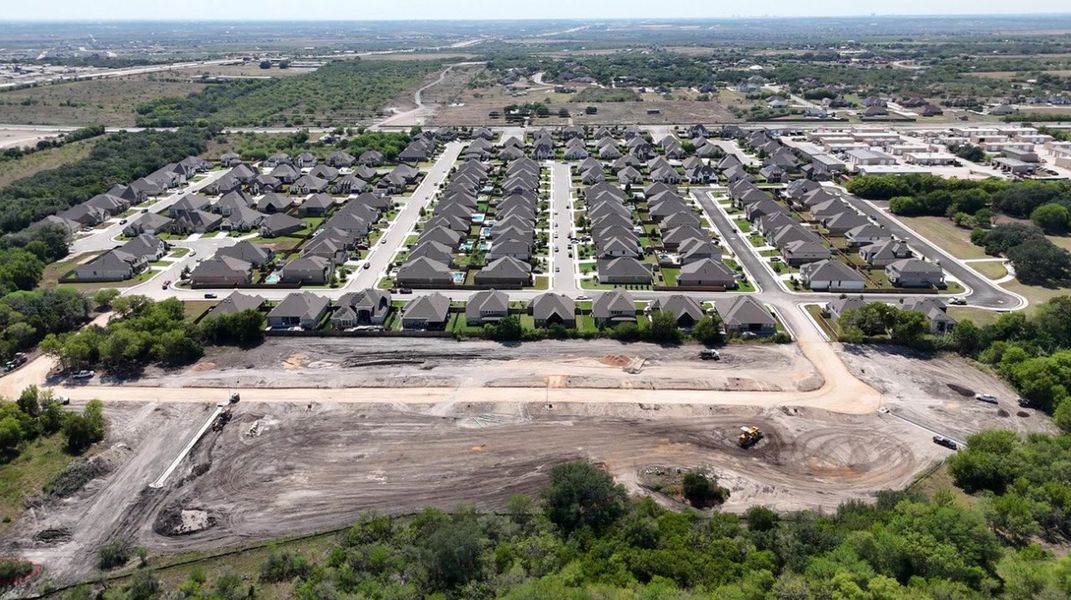 Aerial view of the Hallie's Cove community in Schertz, TX, showing layout and nearby surroundings (Image 13).