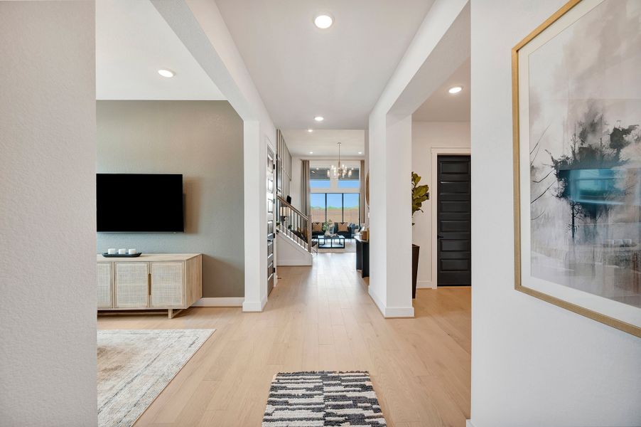 Furnished interior in a model home at Bridgeland Central: Emerald Heights - Enclave Collection in Cypress (Image 4).