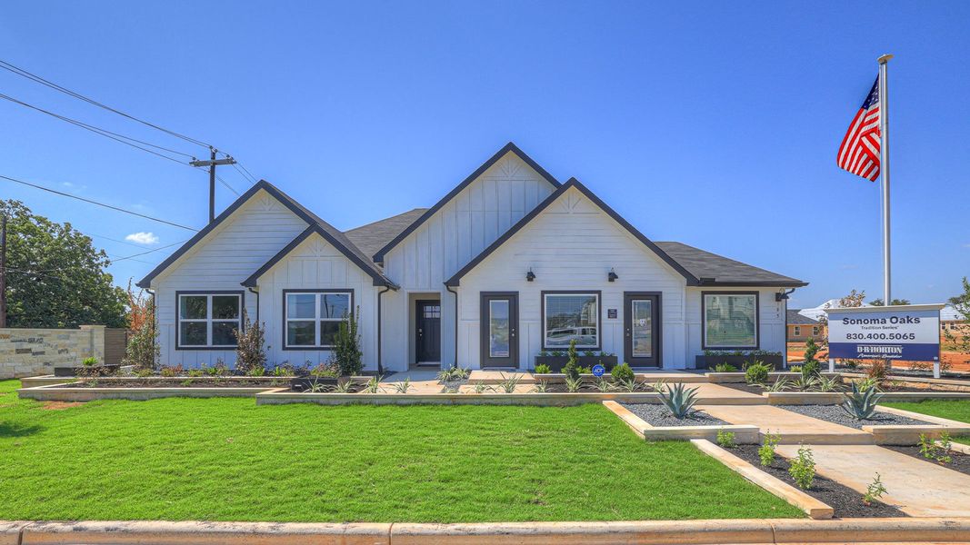 Front exterior of a home in the Sonoma Oaks community, located in Fredericksburg, TX (Image 1). Front exterior of a home in the Sonoma Oaks community, located in Fredericksburg, TX (Image 1).