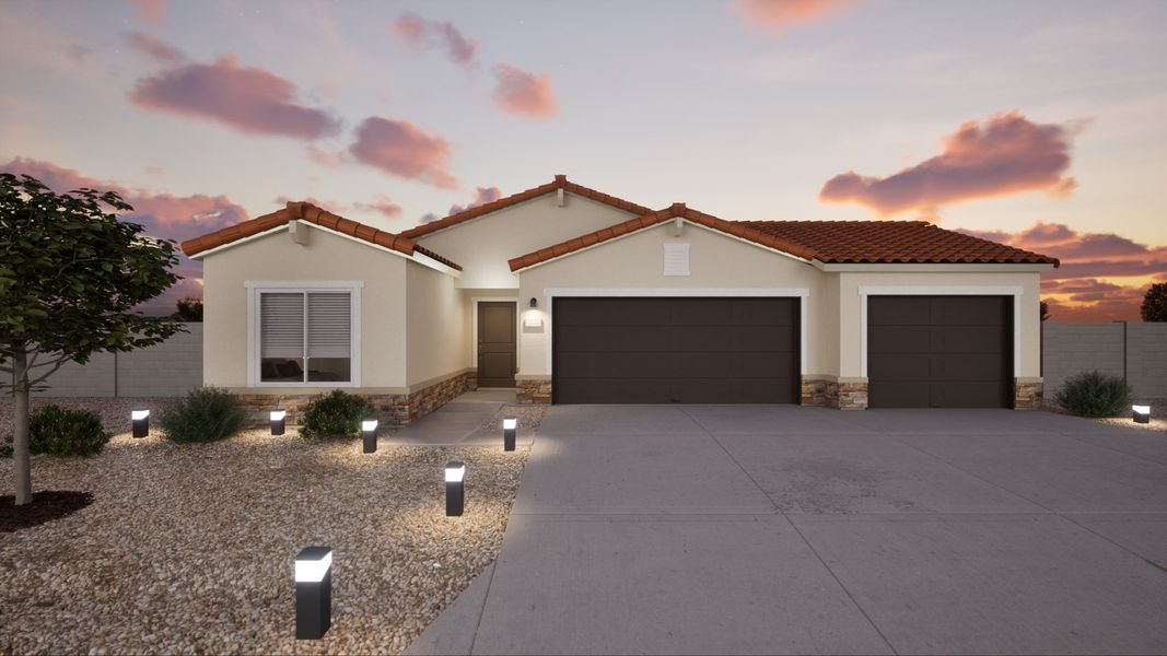 Front exterior of a home in the Sonoran Collection at Cross Creek Ranch community, located in Coolidge, AZ (Image 1). Front exterior of a home in the Sonoran Collection at Cross Creek Ranch community, located in Coolidge, AZ (Image 1).