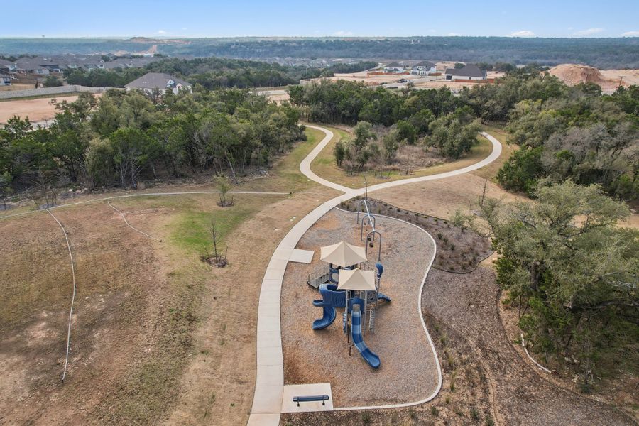 Heights at San Gabriel, aerial of playground and trail