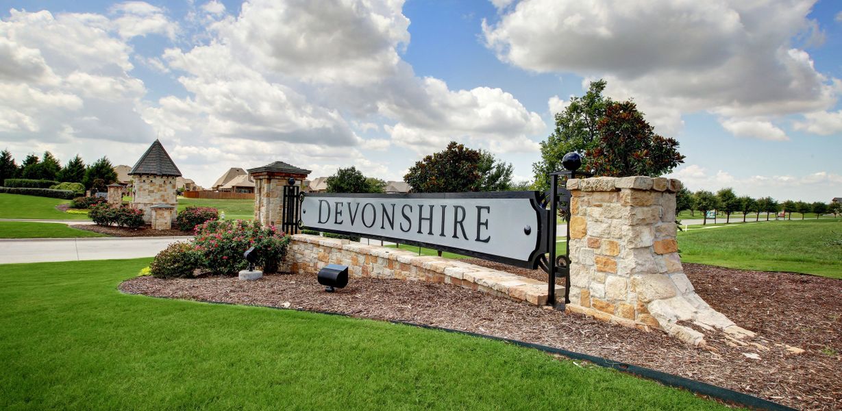 Entrance to the Devonshire community in Forney, TX, featuring signage and landscaping (Image 15). Entrance to the Devonshire community in Forney, TX, featuring signage and landscaping (Image 15).