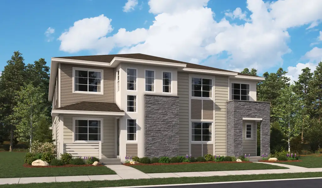 Front exterior of a home in the The Duos at Looking Glass community, located in Parker, CO (Image 4).